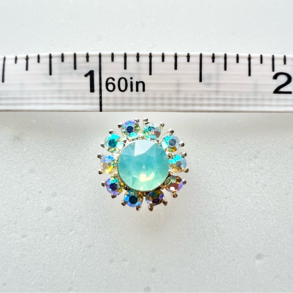 Aquamarine Colored Stone with Crystals Stud Earrings - Picture 4 of 4